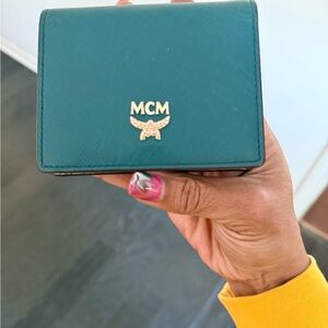 MCM Turquoise Wallet with Gold Logo